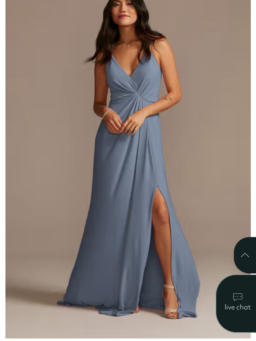 David's Bridal Dusty Blue V-Neck Twist-Front Maxi Dress